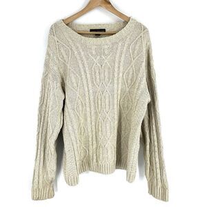 Vintage Liberty Sweaters Size Large Mens Ivory Cable Knit Chunky Fisherman Rory